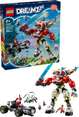 Set ndërtimi LEGO DREAMZzz 71497, Cooper Tiger-Mech & Zero Hot Rod, 1006 pjesë, multikolor