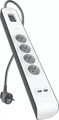 Prizë Belkin BSV401VF2M-V2, 4x Schuko, 2x USB-A, 2m, Bardhë