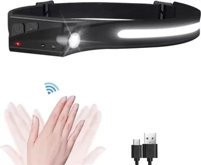 Llambë koke LED Hurtel WLCHL03 me sensor lëvizjeje, 1200 mAh, USB-C, e zezë