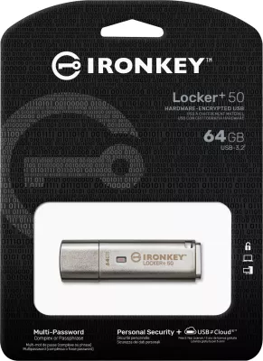 USB flash Kingston IronKey Locker+ 50 64GB, USB 3.2, encryption, hiri