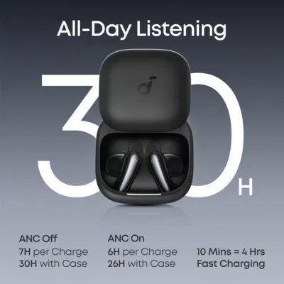 Kufje wireless ANKER Soundcore Liberty Buds D1200G11, ANC adaptiv, 30h, IP55, LDAC, të zeza, set me kuti karikimi
