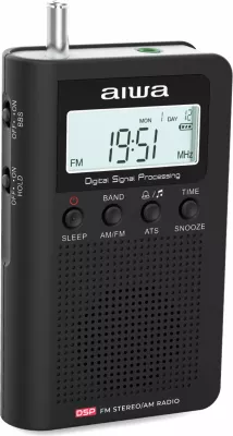 Radio portative Aiwa RSD-45/BK AM/FM stereo me DSP, alarm, LCD me ndriçim, me Kufje + 3x AAA, e zezë