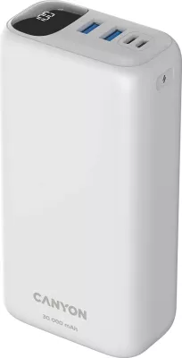 Power bank CANYON PB-301 30000 mAh, PD 20W, QC 3.0, LED ekran, i bardhë