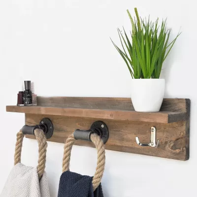 Varëse muri Pipe Hook, dru bredhi, ngjyrë arre, Boruraf174