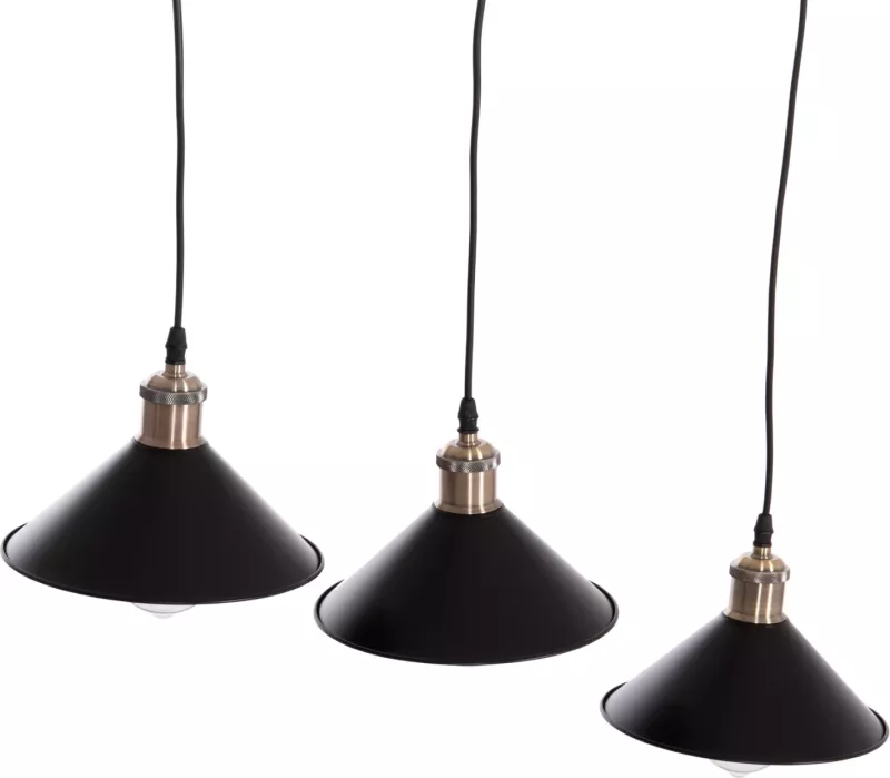 Llambë tavani varëse me 3 drita, metal i zi, detaje bronzi, FH7533.11, 21.5x128cm