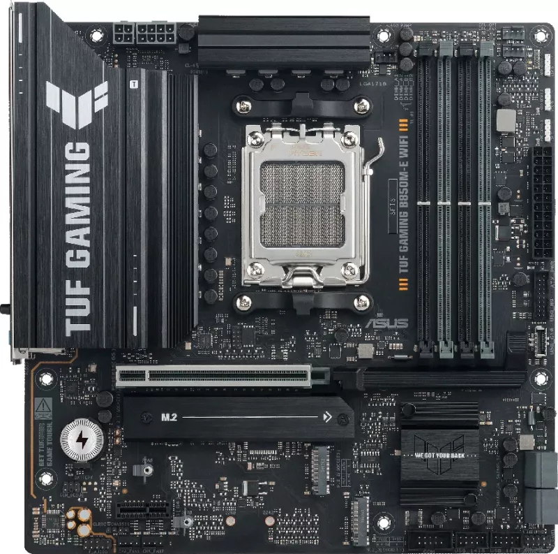 Pllakë amë ASUS TUF Gaming B850M-E WIFI, AM5, mATX, DDR5 4xDIMM, 3x M.2, 4x SATA, PCIe 5.0, 2.5GbE, WiFi 6E, Bluetooth 5.3