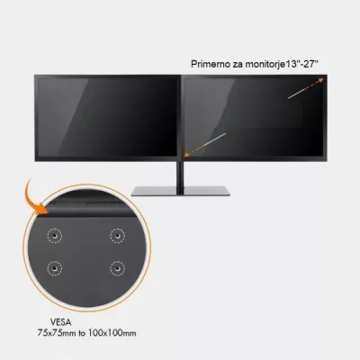 Mbajtëse tavoline për dy monitorë VONHAUS 3000484 13-27\", bazë xhami, e zezë