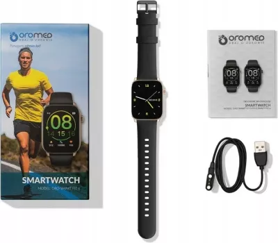 Smartwatch oromed ORO SMART FIT 6, ekran 1.69", matje rrahje zemre dhe oksigjen, IP68, i zi me kornizë të artë
