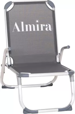 Karrige plazhi e ngritur, alumin i fortë, Almira FH6431.10, tekstilene gri, 53x68x80cm