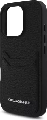 Mbështjellës Karl Lagerfeld HC Grained PU Cardslot Metal Elong për iPhone 16 Pro Max, e zezë