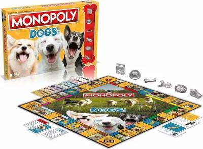 Lojë tavoline Winning Moves Monopoly Dogs Edition, 2-6 lojtarë, 8+, anglisht, me 6 figura metalike