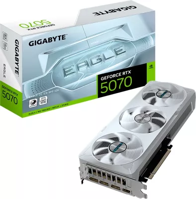 Kartë grafike GIGABYTE GeForce RTX 5070 EAGLE OC ICE SFF 12G, 12GB GDDR7, 192-bit, PCIe 5.0, 3x DP, 1x HDMI, E bardhë