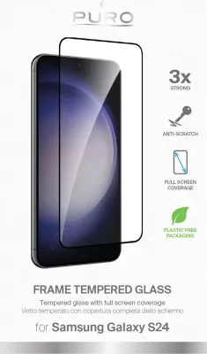 Xham mbrojtës Puro Frame Tempered Glass për Samsung Galaxy S25/S24, me kornizë të zezë