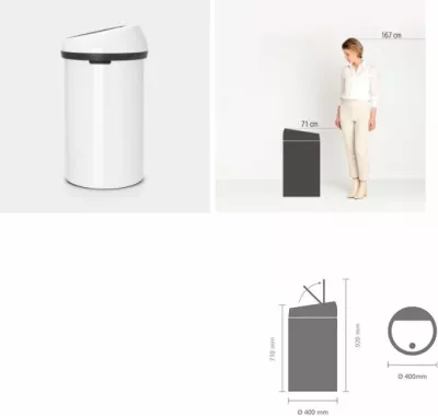 kosh mbeturinash Brabantia Touch Bin 108686 60 L soft-touch, bardhë