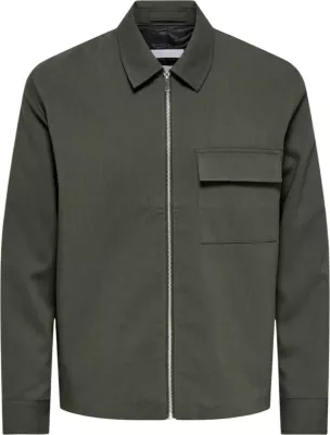 Jakne për meshkuj Only & Sons Onswill Reg 0292 Zip Overshirt Frml Noos 22038673, jeshile ulliri [Madhësia: M]