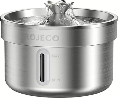 Burim uji për kafshë shtëpiake, Rojeco RYSJ-11, 2 L, çelik inox 304, filtrimi i dyfishtë, ≤20 dB, argjend