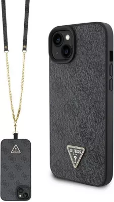 Mbështjellës Guess Crossbody 4G Metal Logo për iPhone 15/15 Plus, i zi, me rrip