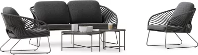 Set lounge për jashtë, 5 pjesë, VERMONT, metal, litar, xham, ngjyrë gri, FH6504.01