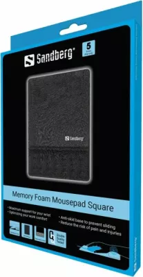 Mauspad SANDBERG Memory Foam 520-38 me mbështetje për kyç, 25×18 cm, i zi