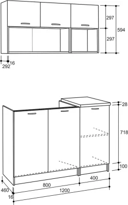 Kompozim kuzhine NIKLAUS FH2438.10 melaminë gri me sipërfaqe të bardhë 120x46-29,2cm