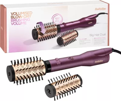 Furçë flokësh me ajër të nxehtë, BaByliss AS950E, 650W, rrotulluese 2‑në‑1, furça 50mm & 40mm, teknologji jonike, kabllo rrotulluese 2.5 m, vjollcë/ari