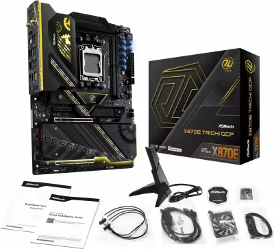 Pllakë amë ASRock X870E Taichi OCF, AM5, ATX, DDR5 128GB, Wi‑Fi 7, e zezë me detaje ari