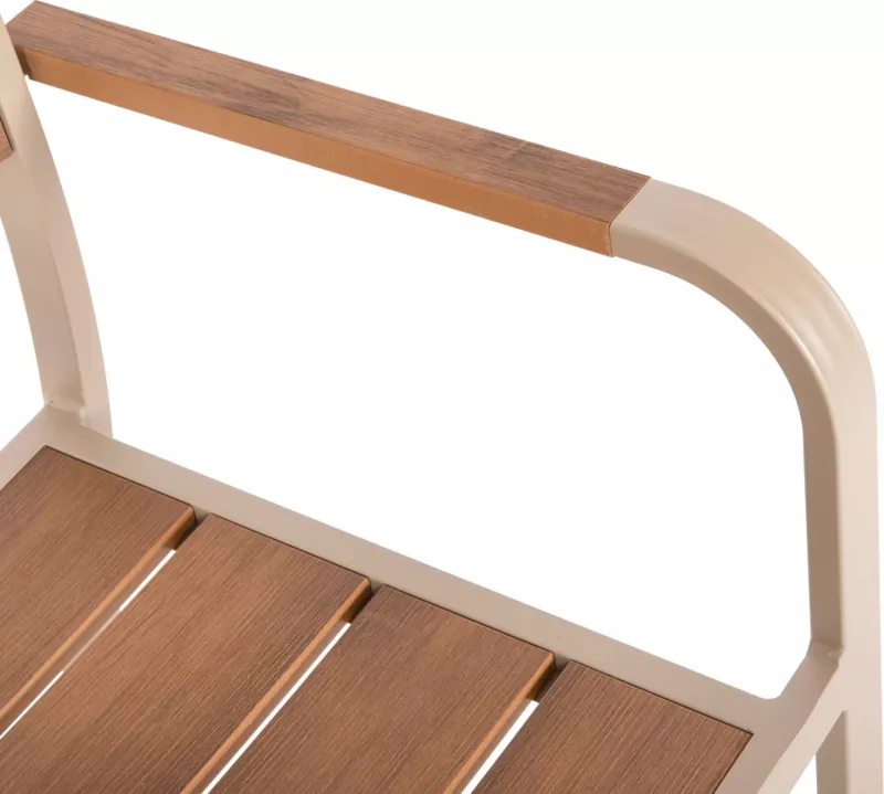 Karrige alumini SAGA FH5127.04, ngjyrë shampanjë, me ulëse dhe mbështetëse polywood, 55x52x86H cm