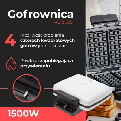 Pjekës për waffle Adler AD 3085, 1800 W, i zi