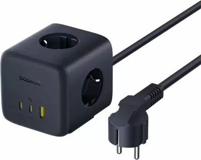 Zgjatues rryme Baseus EnerFill FA11 67W, 3 prizë Schuko + 2x USB-C + 1x USB-A, kabllo 1.5 m, i zi