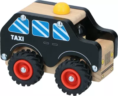 Taksi lodër druri për fëmijë, BD VOZICKI, 18407-TAXI, rrota lëvizëse, 12.5 cm, +2 vjet, e kuqe