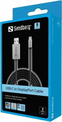 Kabllo video USB-C në DisplayPort Sandberg 136-51 2 m 4K@60Hz, gri/zezë