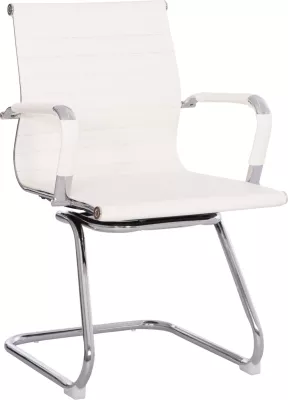 Karrige konferencash BOSS FH1023.32 me krahë, PU e bardhë, këmbë metalike kromi, 54x56x87H cm, set prej 2 copash