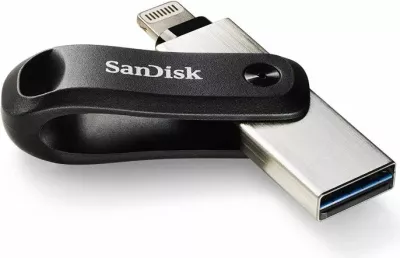USB flash drive SANDISK iXpand Go SDIX60N-128G-GN6NE 128GB USB-A/Lightning USB 3.0, zi/argjendtë (1 copë)