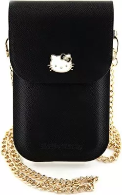 Mbështjellës Hello Kitty Leather Metal Logo Chain për celular, lëkurë artificiale, i zi