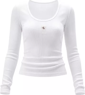 Maicë crop me mëngë të gjata Calvin Klein Jeans LV047D218G për femra, e bardhë [Madhësia: XS]