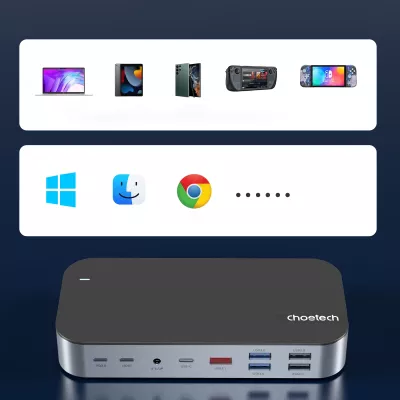 Kasë Choetech HUB-M52, USB-C, HDMI, VGA, DP, SD, RJ45, Gri