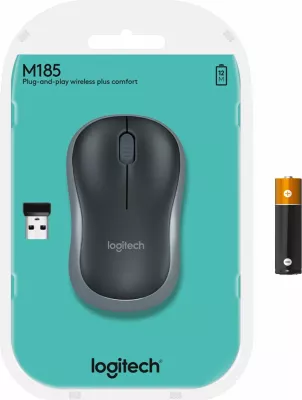 Maus Logitech M185 1000 DPI wireless me USB receiver, zi-gri