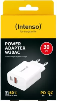Karikues INTENSO W30AC 30W me USB-C + USB-A, i bardhë