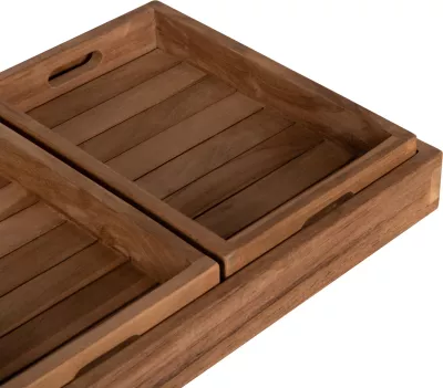 Set trey 3 pjesë, dru teak, ngjyrë natyrale, FH7894, 39x29x7 cm