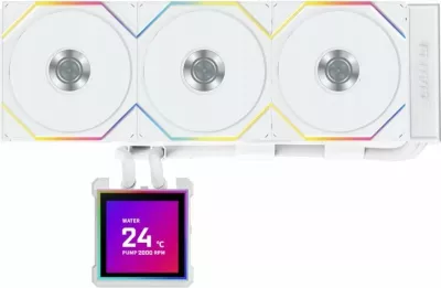 Ftohës me ujë AIO Lian Li HydroShift II LCD-S 360TL (GHS2LCDS36TW) 360mm, ARGB, LCD 2.8", e bardhë, set me 3 ventilatorë