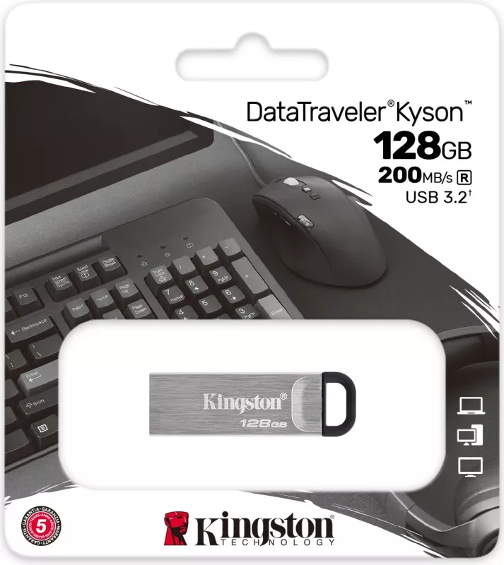 USB Flash Drive Kingston DataTraveler Kyson 128GB, USB Type-A, 3.2 Gen 1, Silver