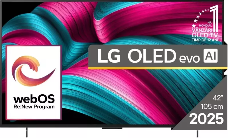 Televizor OLED, LG, OLED42C51LA, 42" 4K UHD 120Hz, webOS, Dolby Vision/Atmos, α9 AI Gen8, Wi‑Fi 6, Smart