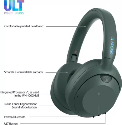 Kufje Sony ULT WEAR WHULT900NH, Wireless Bluetooth, Noise Cancelling, Gjelbër