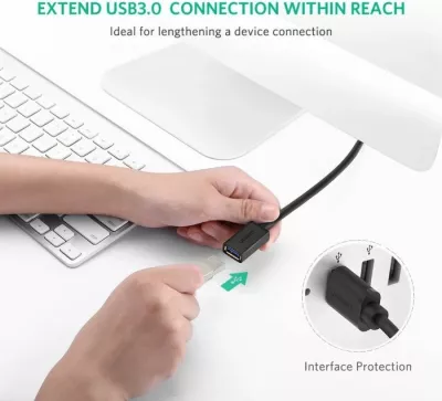 Kabllo zgjatuese USB 3.0 UGREEN 10373 2m (M në F), e zezë, polybag