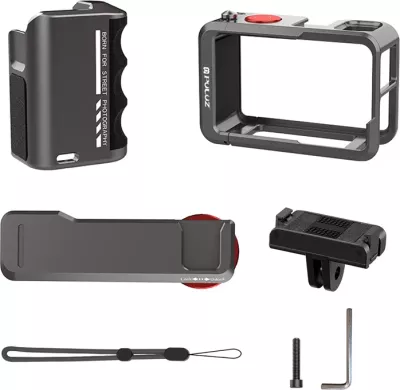 Kasë mbrojtëse metalike me dorezë Puluz PU1058TS për DJI Osmo Action 5 Pro/Action 4/Action 3, 167 g, set 7 copë, e zezë