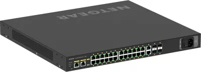 Switch i menaxhueshëm NETGEAR M4250-26G4XF-PoE+, 24 porte Gigabit, 4 SFP+, PoE+, rackmount, i zi
