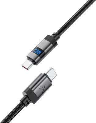 Kabllo Acefast C15-04 USB-C në USB-C me ekran LED, 1.2m, 60W, e zezë