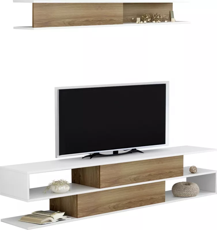 Set mobiljesh për TV BIRGITTA FH8903.11 melaminë, natyrale-bardhë, 181x31.5x39.6H cm