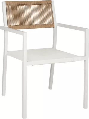 Karrige profesionale alumini, e bardhë me shpinë PE ratan, 55,5x58,5x83Hcm, FH5893.02