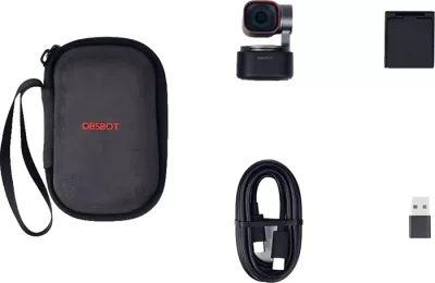 Webkamerë OBSBOT Tiny 3 4K, gimbal 2-aksësh, AI Tracking 2.0, 3 mikrofonë, USB-C, e zezë/gri (set me montim dhe kabllo)